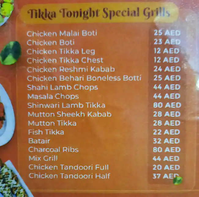 Tikka Tonight Menu, Menu for Tikka Tonight, Madinat Zayed, Abu Dhabi 