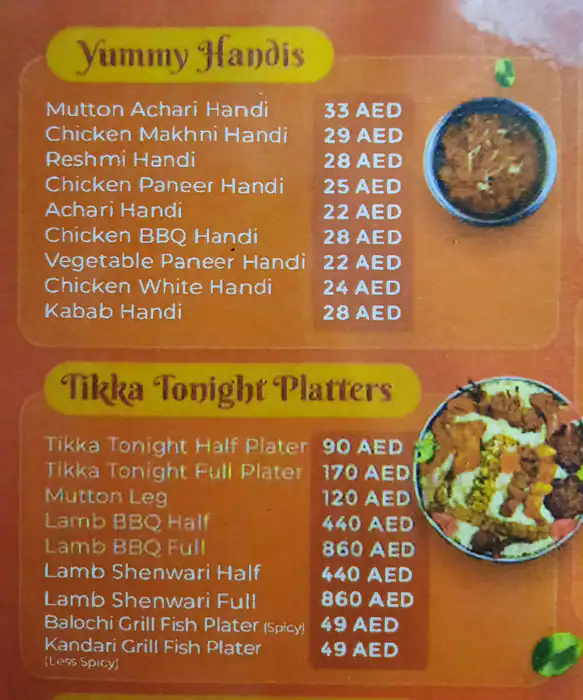 Tikka Tonight Menu, Menu for Tikka Tonight, Madinat Zayed, Abu Dhabi 