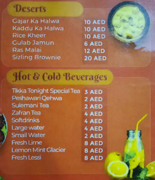 Tikka Tonight Menu, Menu for Tikka Tonight, Madinat Zayed, Abu Dhabi 