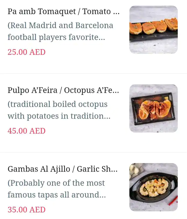 Ole Espana Menu, Menu for Ole Espana, Al Dhafrah, Abu Dhabi 