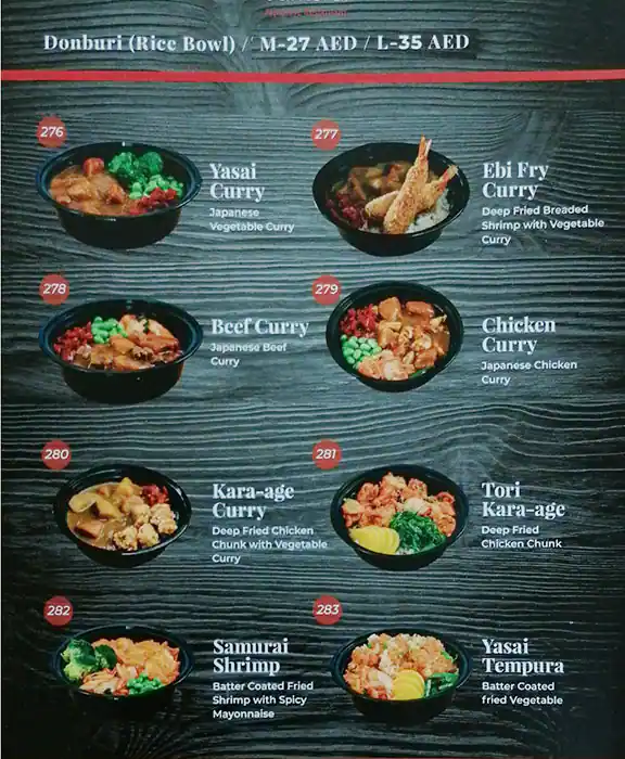 Samurai Japanese Restaurant  Menu 