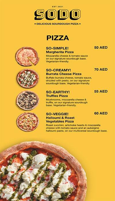 SoDo Sourdough Pizza Menu, Menu for SoDo Sourdough Pizza, University City, Sharjah 