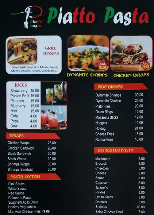 Piatto Pasta Menu, Menu for Piatto Pasta, Al Nahyan, Abu Dhabi 