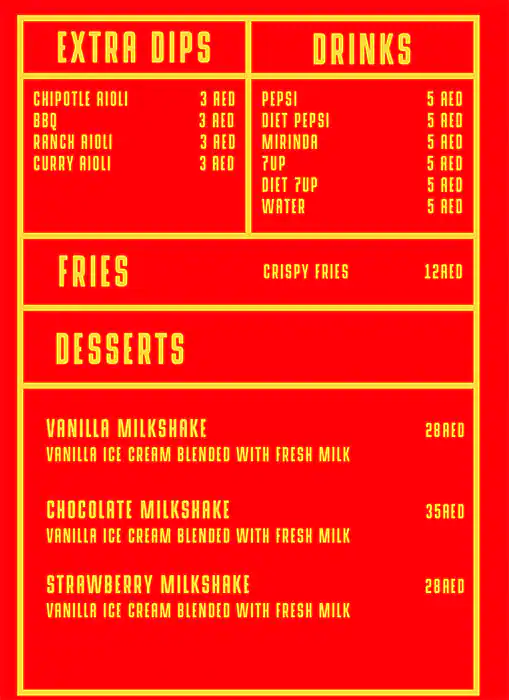 FRYD Menu, Menu for FRYD, Al Mushrif, Abu Dhabi 