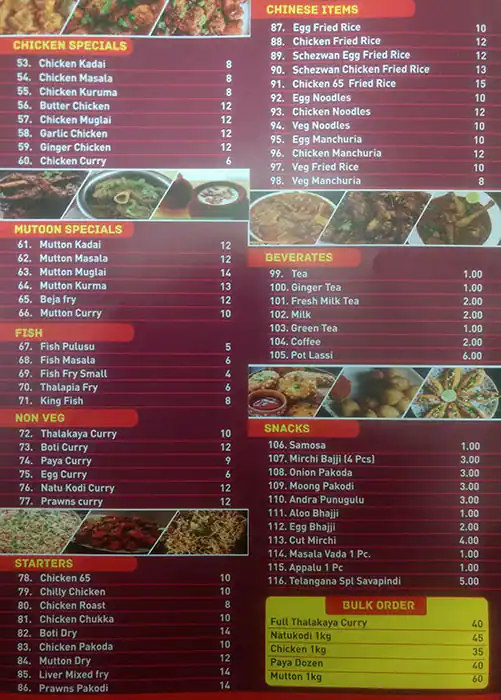 New Telugu Ruchi Restaurant  Menu 