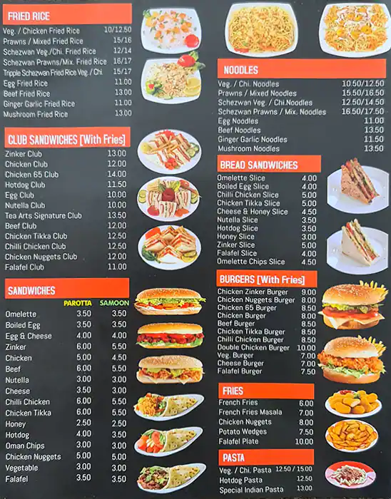 Tea Arts Cafeteria Menu, Menu for Tea Arts Cafeteria, University City, Sharjah 