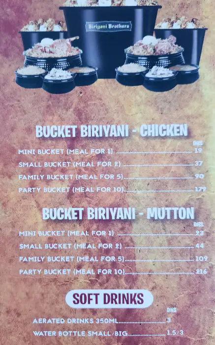 Biriyani Brothers  Menu, Menu for Biriyani Brothers , Mussafah Shabiya, Abu Dhabi 