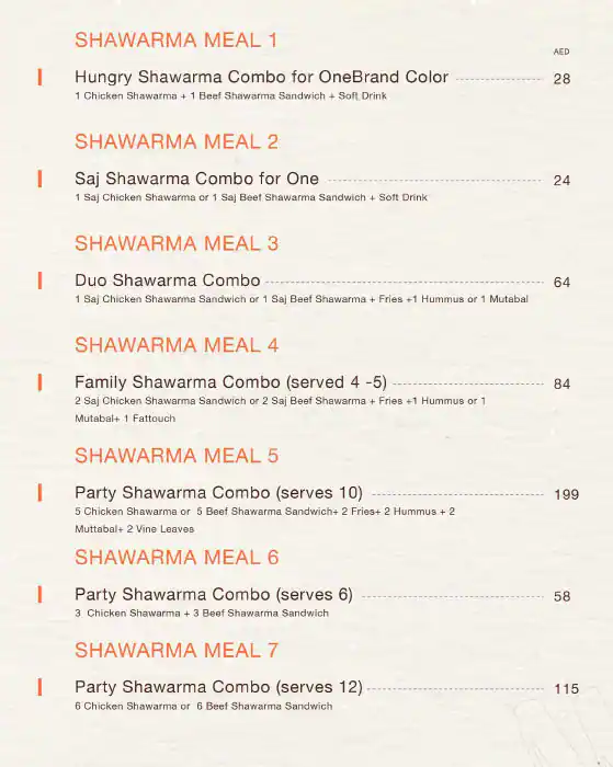 Shawarmania Menu, Menu for Shawarmania, Tourist Club Area (Al Zahiyah), Abu Dhabi 