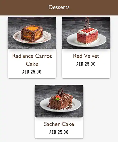 Radiance Restaurant & Cafe Menu 