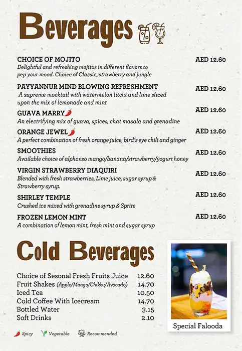 Payyannur Menu, Menu for Payyannur, Madinat Zayed, Abu Dhabi 