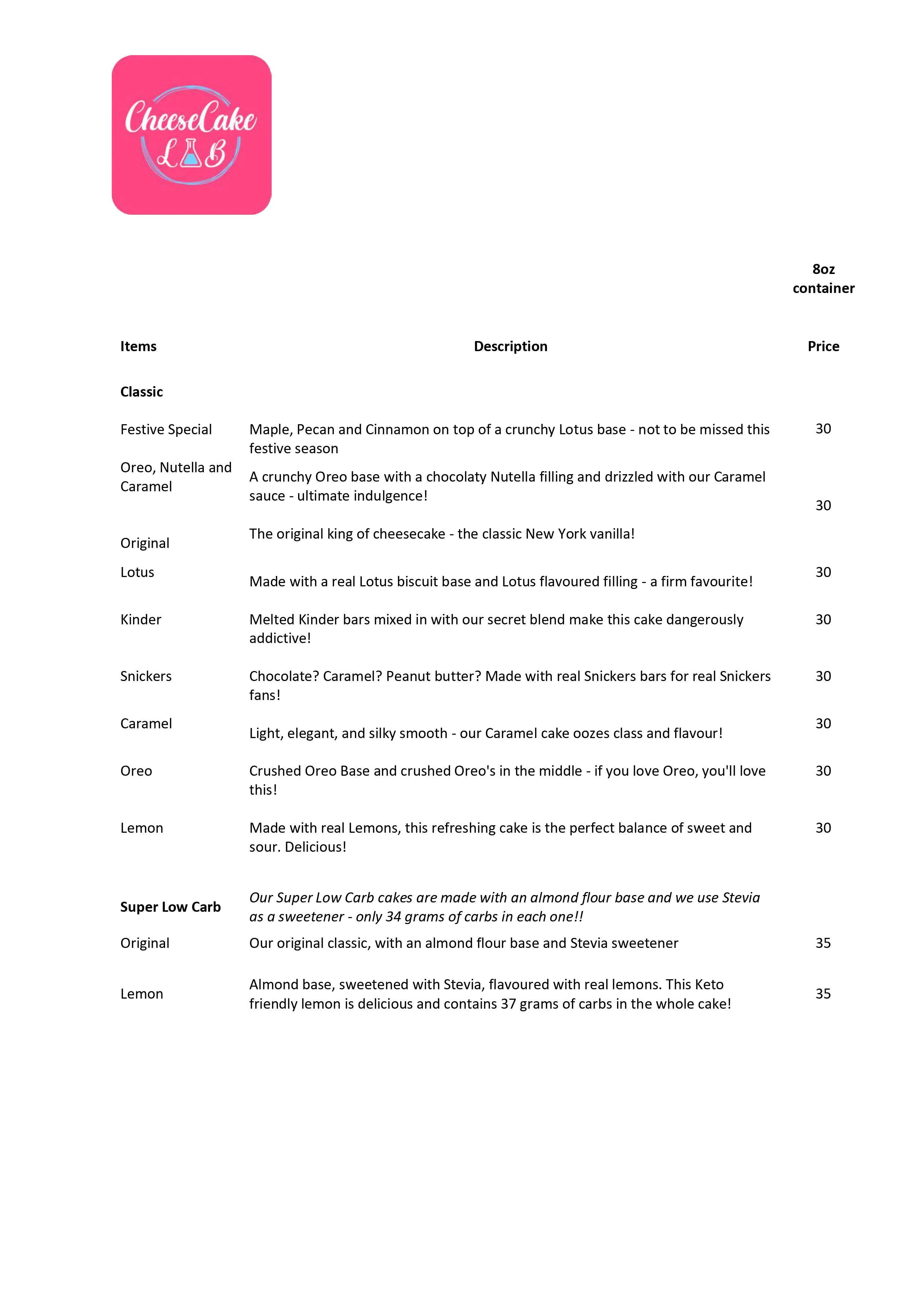 CheeseCake Lab Menu, Menu for CheeseCake Lab, Al Dhafrah, Abu Dhabi 