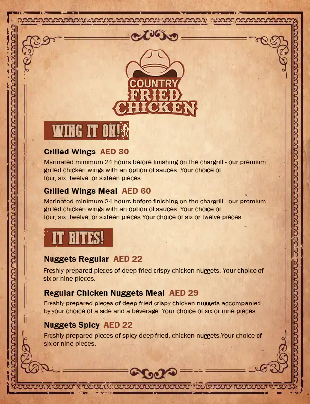 Country Fried Chicken Menu, Menu for Country Fried Chicken, Khalifa City, Abu Dhabi 