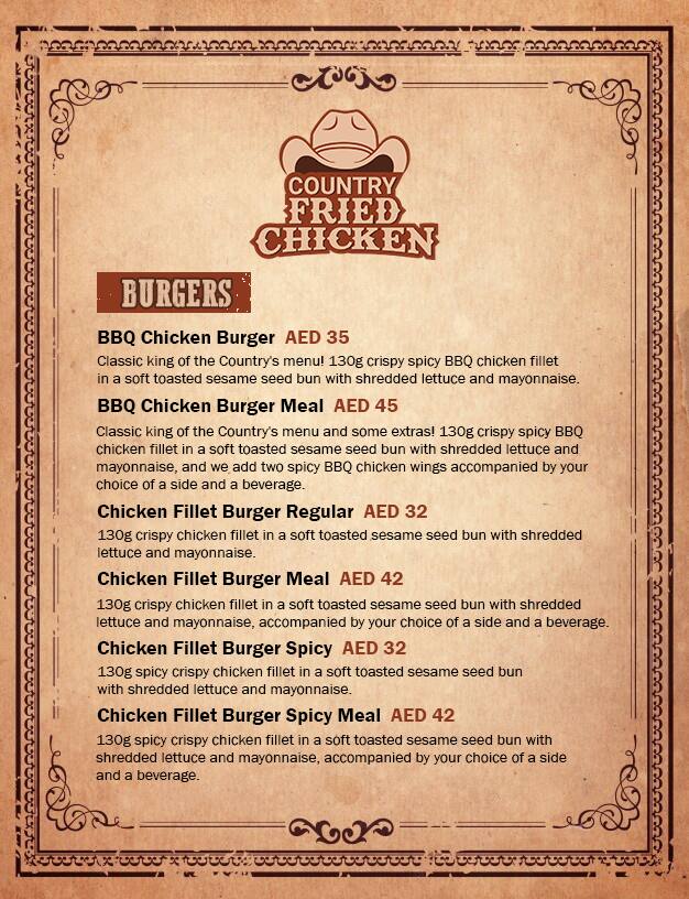 Country Fried Chicken Menu, Menu for Country Fried Chicken, Khalifa City, Abu Dhabi 