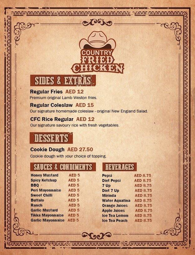 Country Fried Chicken Menu, Menu for Country Fried Chicken, Khalifa City, Abu Dhabi 