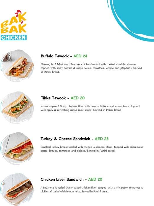 BAK BAK Chicken Menu, Menu for BAK BAK Chicken, Al Majaz, Sharjah 