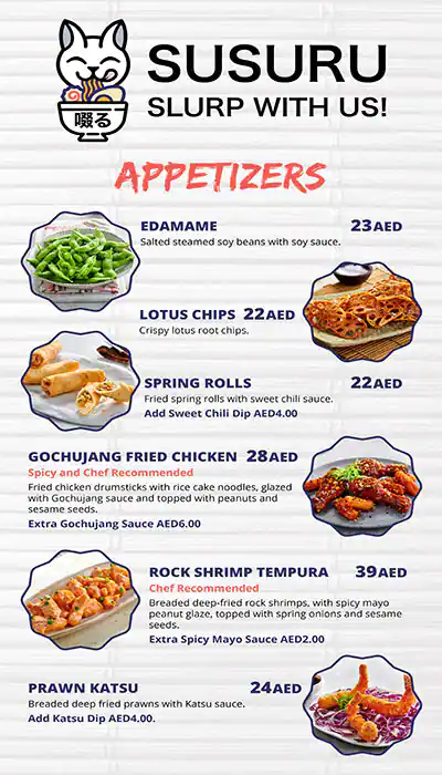 SUSURU-Noodles WOK Menu, Menu for SUSURU-Noodles WOK, Al Majaz, Sharjah 