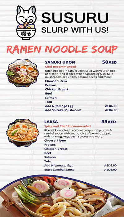 SUSURU-Noodles WOK Menu, Menu for SUSURU-Noodles WOK, Al Majaz, Sharjah 