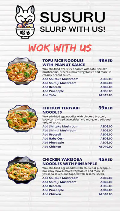 SUSURU-Noodles WOK Menu, Menu for SUSURU-Noodles WOK, Al Majaz, Sharjah 