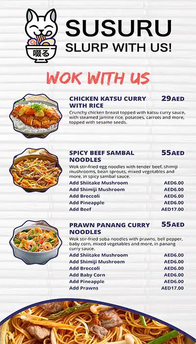 SUSURU-Noodles WOK Menu, Menu for SUSURU-Noodles WOK, Al Majaz, Sharjah 