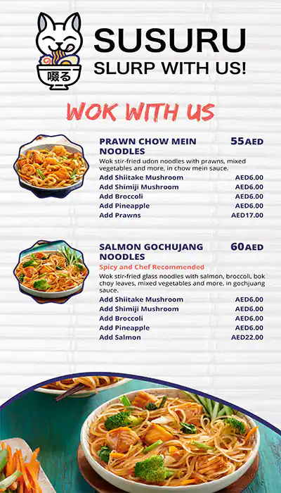 SUSURU-Noodles WOK Menu, Menu for SUSURU-Noodles WOK, Al Majaz, Sharjah 