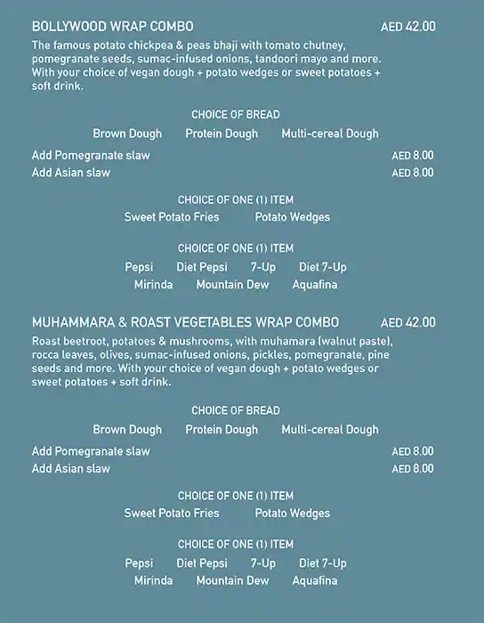 The Vegan Table Menu, Menu for The Vegan Table, Al Majaz, Sharjah 