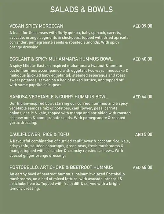 The Vegan Table Menu, Menu for The Vegan Table, Al Majaz, Sharjah 