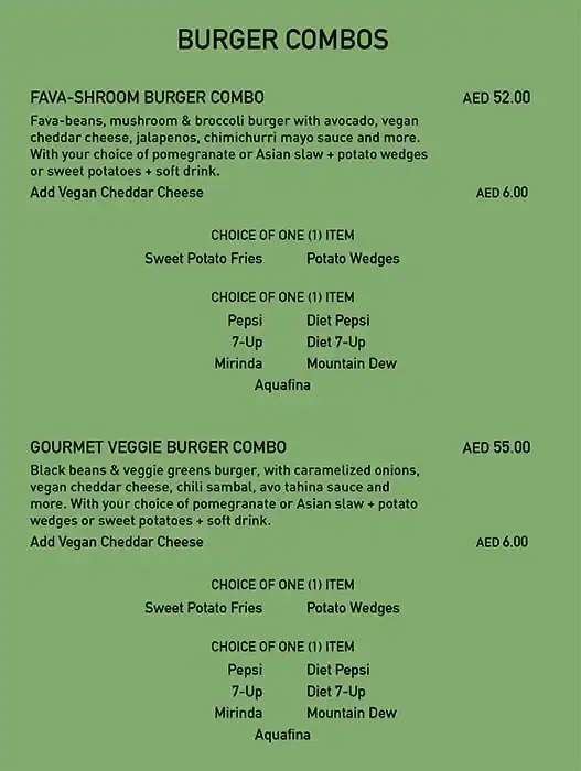 The Vegan Table Menu, Menu for The Vegan Table, Al Majaz, Sharjah 