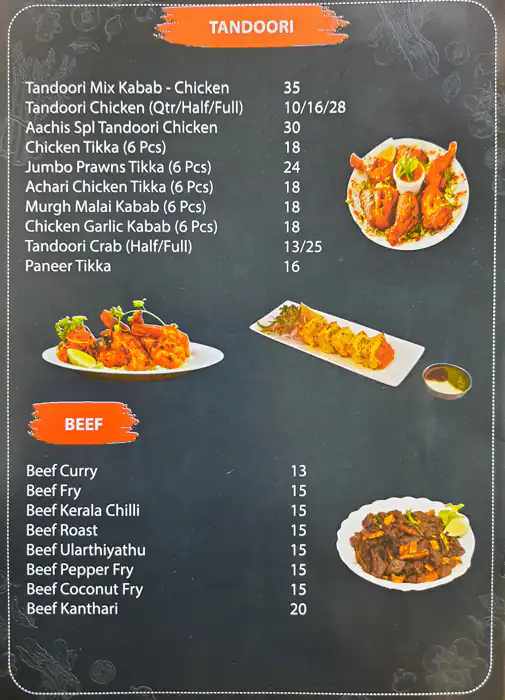 Aachis Home Restaurant Menu, Menu for Aachis Home Restaurant, Mussafah Shabiya, Abu Dhabi 