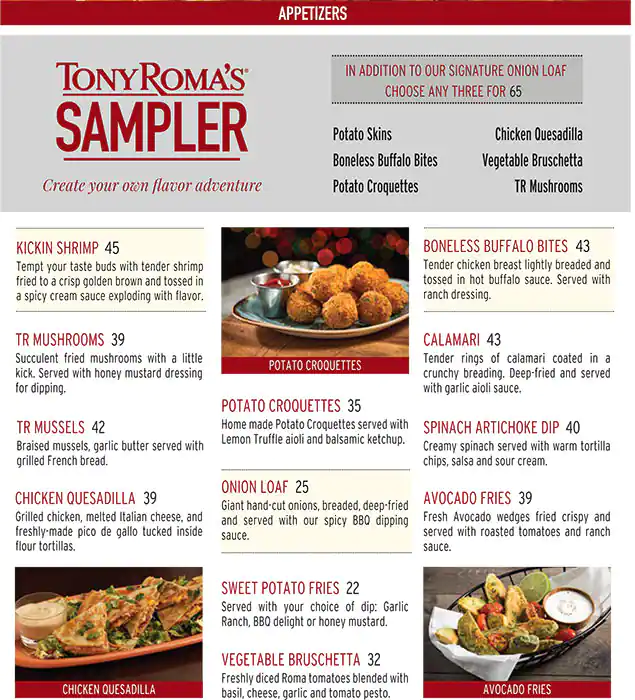 Tony Roma's Menu, Menu for Tony Roma's, University City, Sharjah 