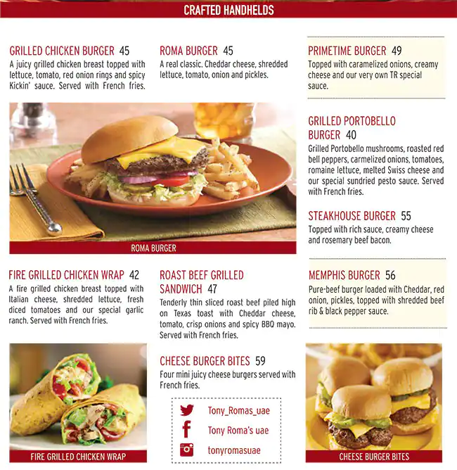 Tony Roma's Menu, Menu for Tony Roma's, University City, Sharjah 