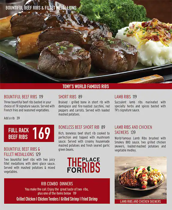 Tony Roma's Menu, Menu for Tony Roma's, University City, Sharjah 