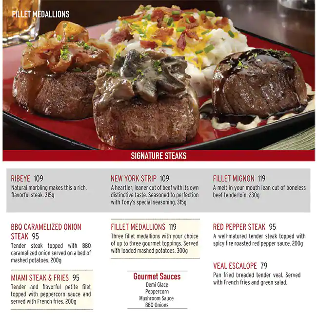 Tony Roma's Menu, Menu for Tony Roma's, University City, Sharjah 