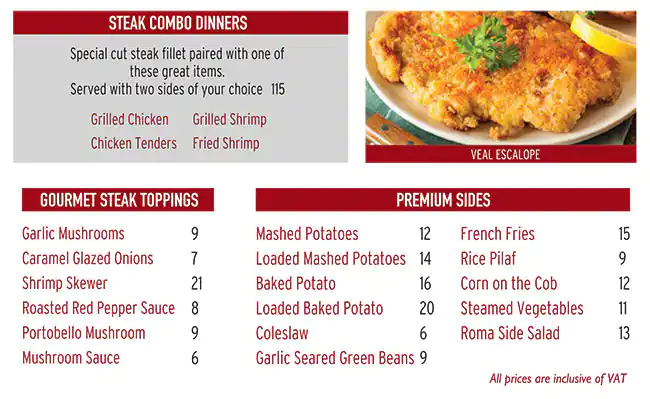 Tony Roma's Menu, Menu for Tony Roma's, University City, Sharjah 