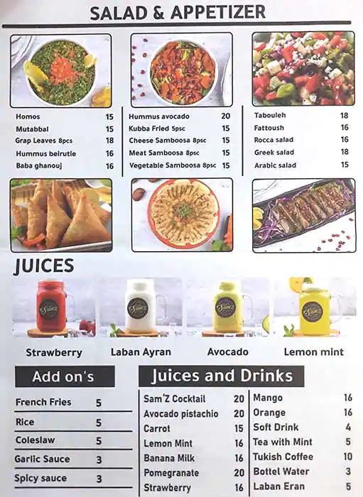 Sam'z Place Menu, Menu for Sam'z Place, Al Khalidiya, Abu Dhabi 