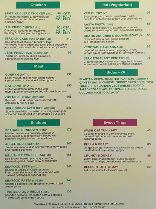 Ting Irie Menu, Menu for Ting Irie, Saadiyat Island, Abu Dhabi 