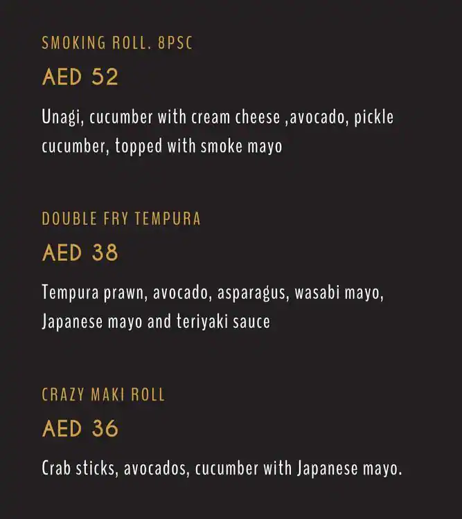 Smoking Doll Menu, Menu for Smoking Doll, Al Raha, Abu Dhabi 