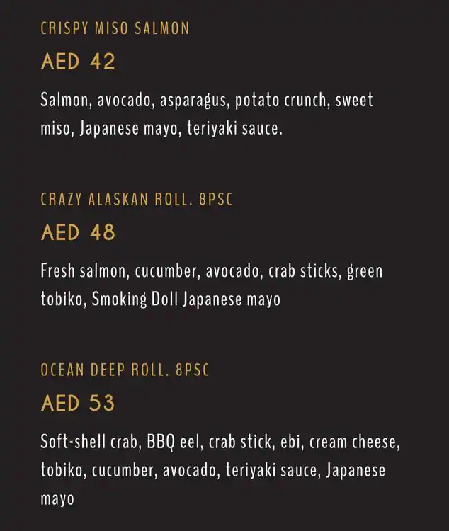 Smoking Doll Menu, Menu for Smoking Doll, Al Raha, Abu Dhabi 