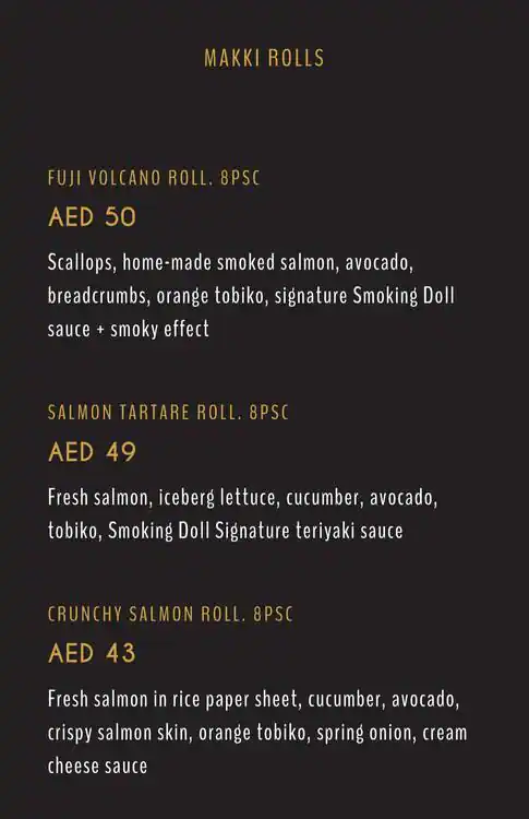 Smoking Doll Menu, Menu for Smoking Doll, Al Raha, Abu Dhabi 