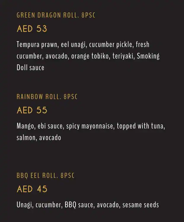 Smoking Doll Menu, Menu for Smoking Doll, Al Raha, Abu Dhabi 