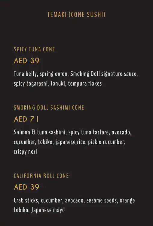 Smoking Doll Menu, Menu for Smoking Doll, Al Raha, Abu Dhabi 