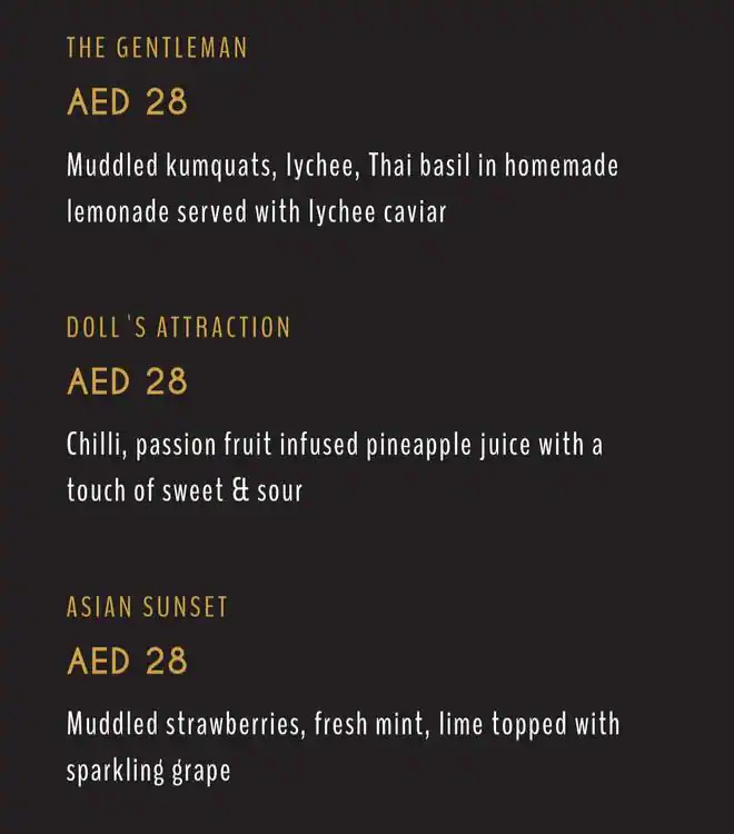 Smoking Doll Menu, Menu for Smoking Doll, Al Raha, Abu Dhabi 