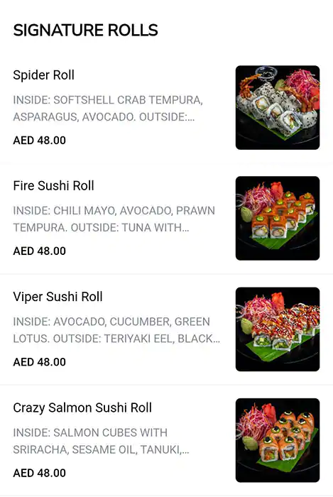 OH! Sushi Menu, Menu for OH! Sushi, Al Maryah Island, Abu Dhabi 