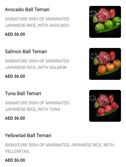 OH! Sushi Menu, Menu for OH! Sushi, Al Maryah Island, Abu Dhabi 