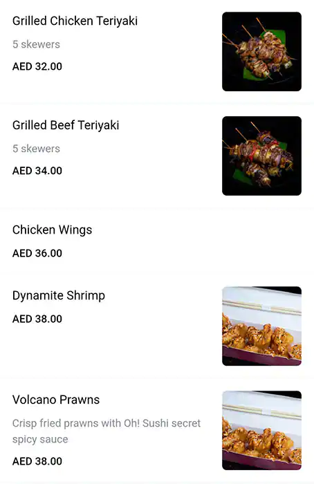 OH! Sushi Menu, Menu for OH! Sushi, Al Maryah Island, Abu Dhabi 