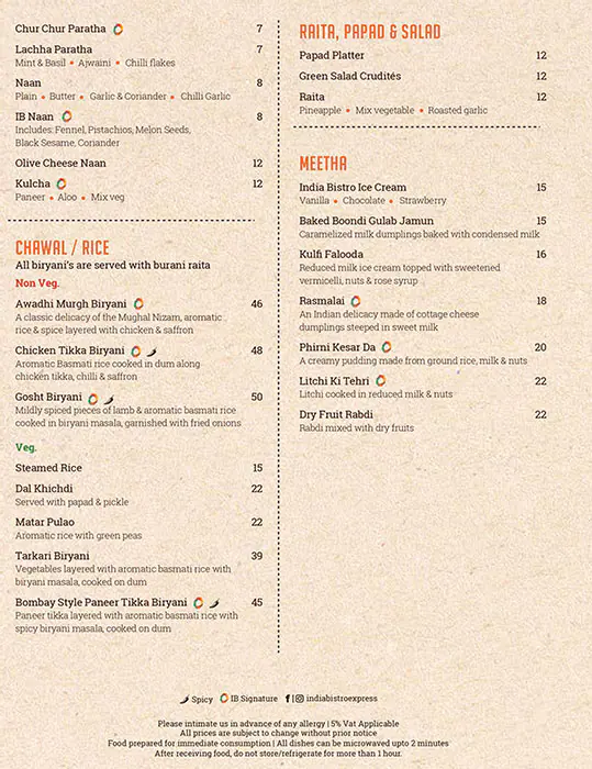 India Bistro - إنديا بيسترو Menu 