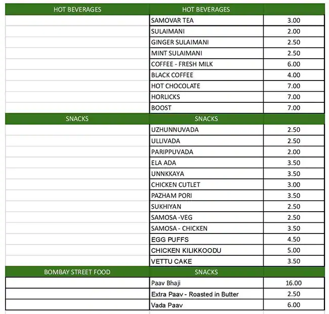 Ammachi Plavu Deliciously Keralam Restaurant Menu 