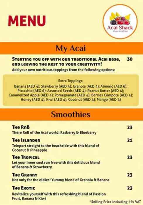 All Things Acai Menu, Menu for All Things Acai, Al Majaz, Sharjah 