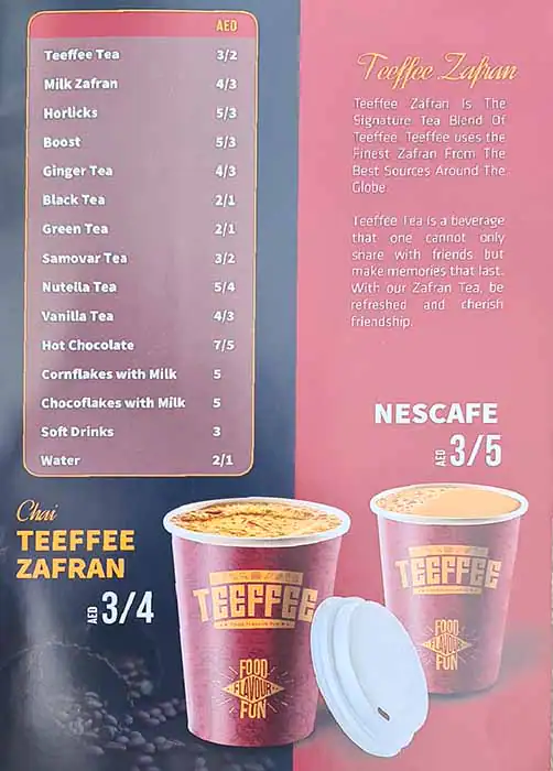 Teeffee Menu, Menu for Teeffee, Al Rashidiya 2, Ajman 