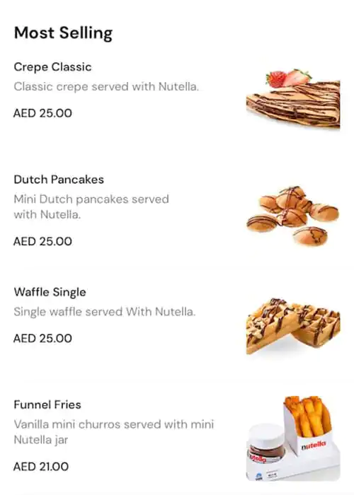 Nutella @ VOX - Crepes, Waffles & Pancakes Menu 