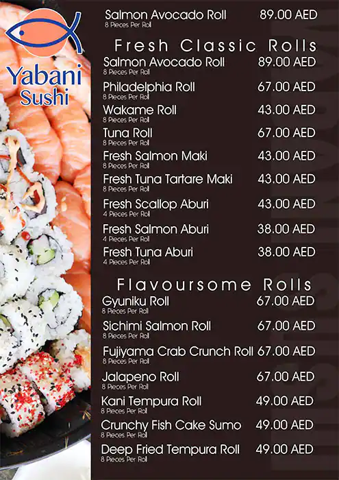 Yabani Sushi Menu, Menu for Yabani Sushi, Al Mushrif, Abu Dhabi 